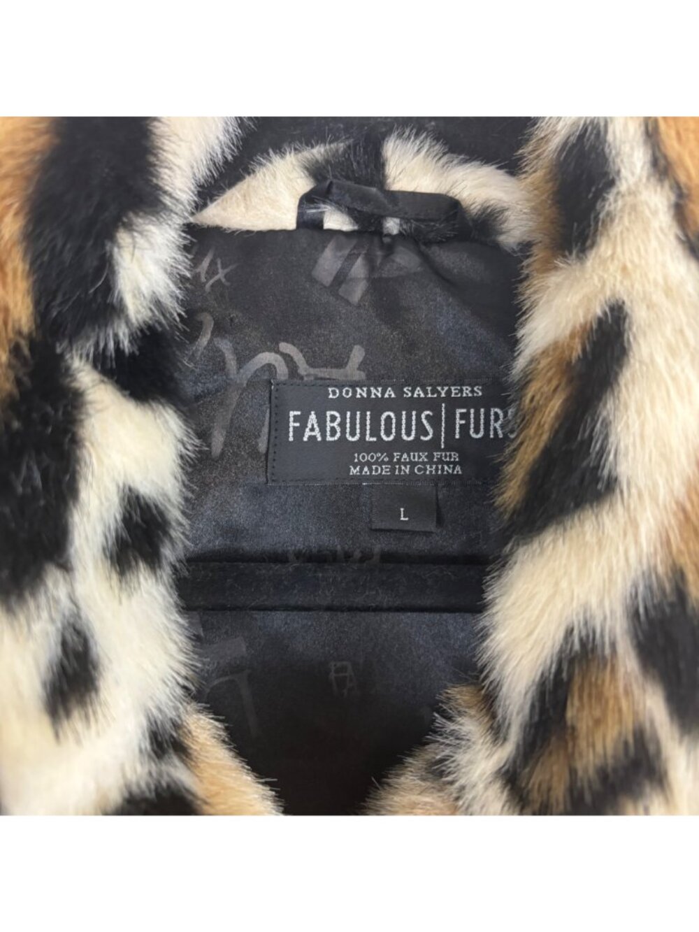 Donna Salyers Women's L Fabulous Furs Leopard Print Faux Fur Coat Mob Wife - Picture 2 of 5